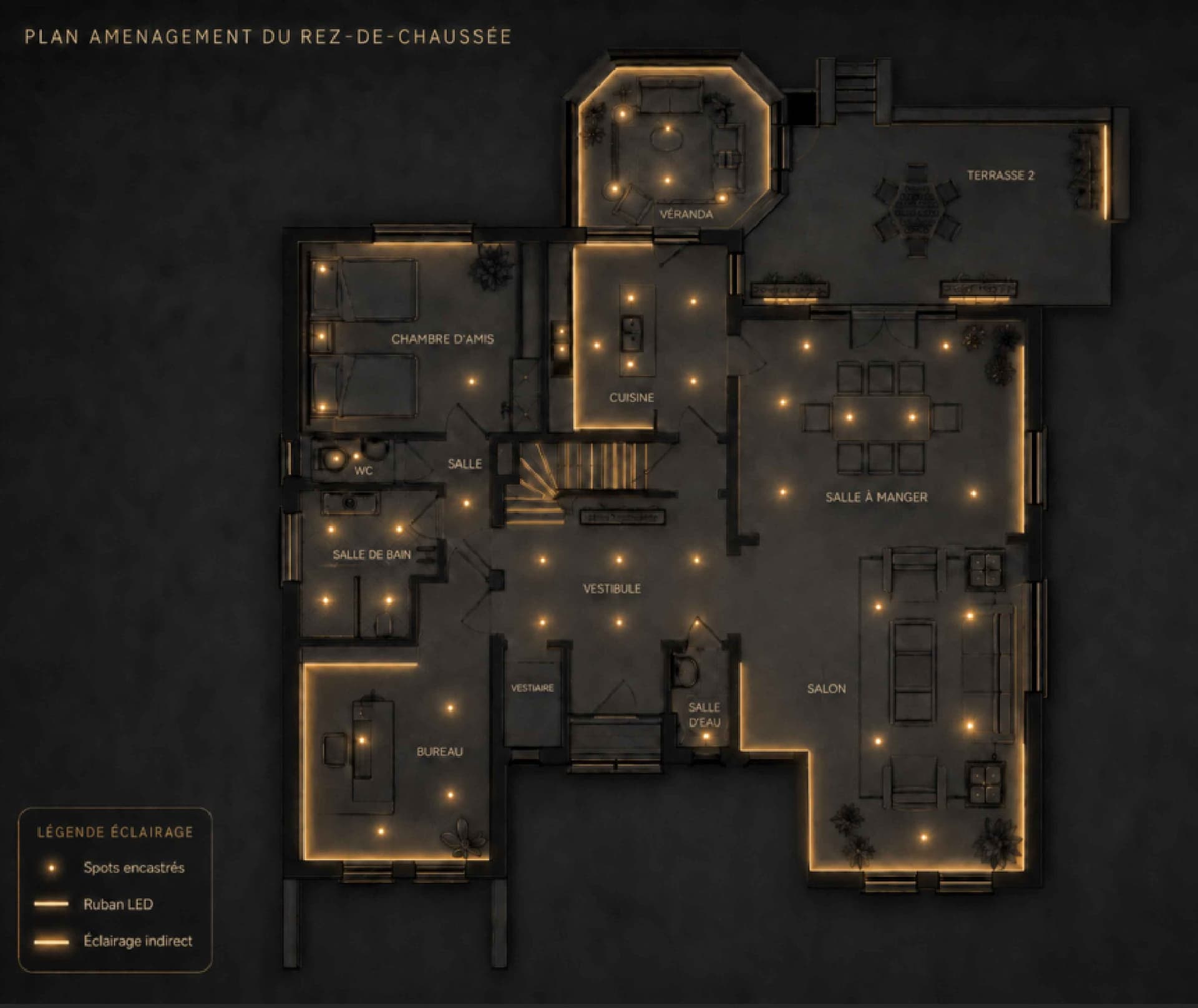 Lighting plan of the ground floor